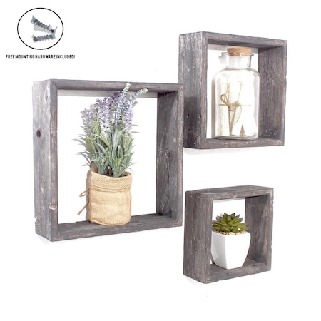 Gfancy Fixtures Square Smoky Black Reclaimed Wood Open Box Shelve - Set of 3 GF3665314